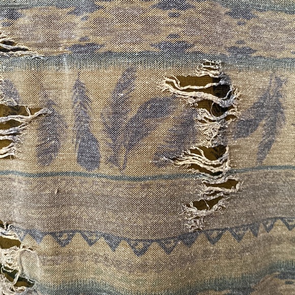 12 Pm By Mon Ami Distressed Hoodie with Oversized Hood, Grey and Tan - Picture 2 of 5